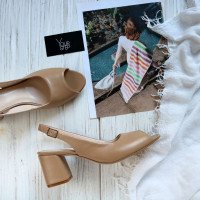 Босоніжки з карамельної шкіри на підборах Арт. 605-9/47Ок