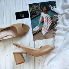 Босоніжки з карамельної шкіри на підборах Арт. 605-9/47Ок