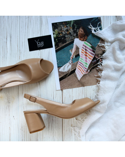 Босоніжки з карамельної шкіри на підборах Арт. 605-9/47Ок