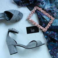 Босоніжки сірого кольору на підборах Арт. 605-10/45Ок