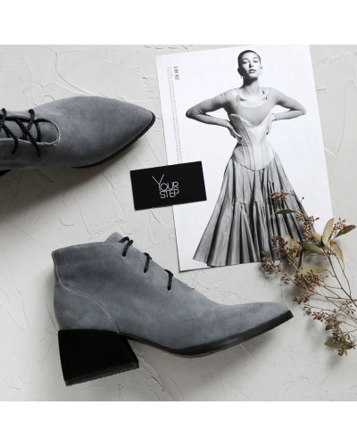 Ботильоны из серого велюра на обтяжном каблуке  Арт. 657-10/w324Ок