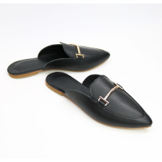 Мюлі із чорної шкіри з гострим носом Арт. 17-9-2578