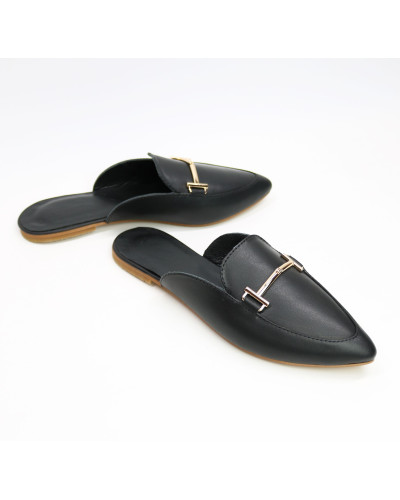 Мюлі із чорної шкіри з гострим носом Арт. 17-9-2578