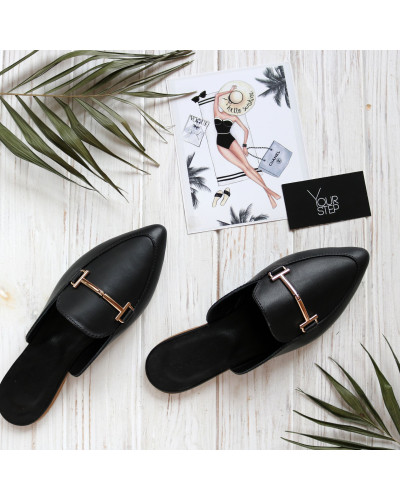 Мюлі із чорної шкіри з гострим носом Арт. 17-9-2578