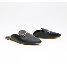 Мюлі із чорної шкіри з гострим носом Арт. 17-9-2578