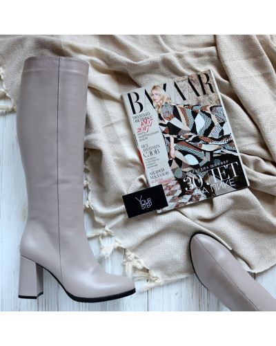 Бежеві чоботи на підборах Арт. 52-1Ok