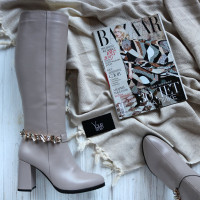 Бежеві чоботи на підборах Арт. 52-1Ок-3647