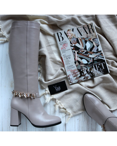 Бежеві чоботи на підборах Арт. 52-1Ок-3647