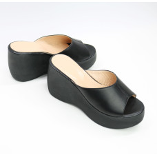 Шльопанці з чорної шкіри на високій підошві Арт. 352-3/21900