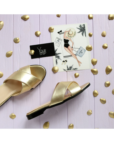 Шльопанці з золотого велюру Арт. 10-19/D100