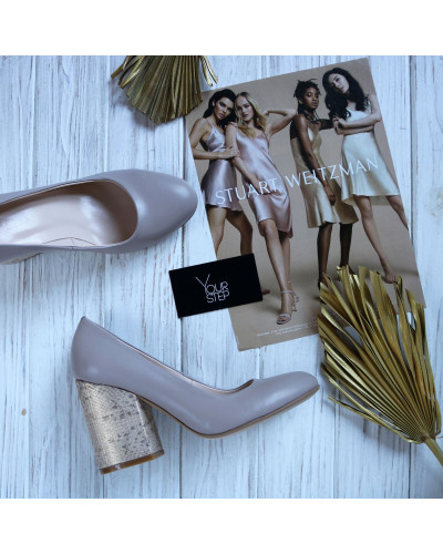 Туфли из бежевой кожи на устойчивом каблуке Арт. 95-1/49Ок