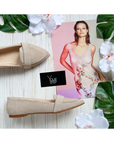 Бежевые замшевые балетки с острым носком (Арт. 17-7П)