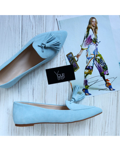 Замшевые балетки с кистями в голубом цвете  (Арт.17-7К)