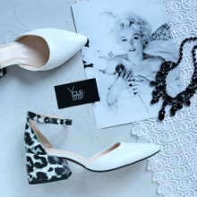 Босоніжки з білої шкіри на підборах Арт. 657-4/w324Ок