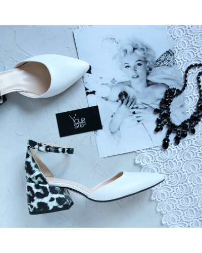 Босоніжки з білої шкіри на підборах Арт. 657-4/w324Ок