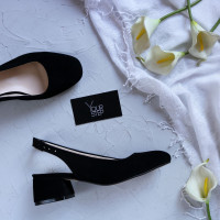 Босоніжки з чорної замші на підборах Арт. 456-4/53Ок