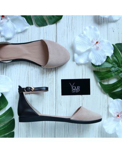 Босоножки из шоколадной кожи и замши оттенка бледный персик Арт. 01-2VG