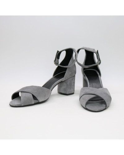 Босоніжки сірого кольору на підборах Арт. 605-10/45Ок