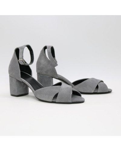 Босоніжки сірого кольору на підборах Арт. 605-10/45Ок