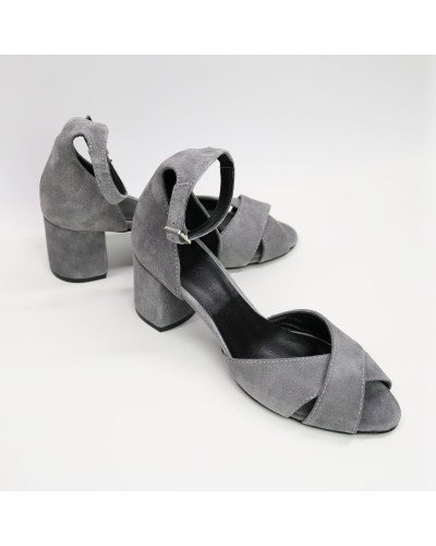 Босоніжки сірого кольору на підборах Арт. 605-10/45Ок