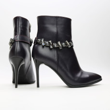 Ботинки из кожи цвета баклажан на шпильке с фурнитурой Арт. 35-10/35-3647