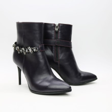 Ботинки из кожи цвета баклажан на шпильке с фурнитурой Арт. 35-10/35-3647