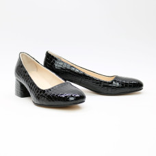 Туфли из лаковой кожи черного цвета под рептилию на низком каблуке Арт. 456-1/53Ок
