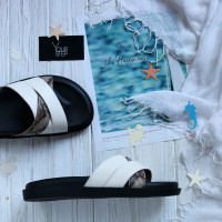 Шльопанці з бежевої шкіри зі вставкою Арт. 008-1/21067