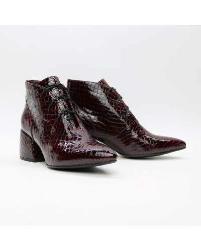 Ботильоны из лаковой кожи под рептилию в цвете бордо Арт. 657-10/w324Ок