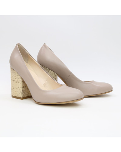 Туфли из бежевой кожи на устойчивом каблуке Арт. 95-1/49Ок