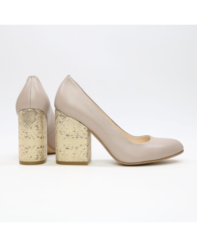 Туфли из бежевой кожи на устойчивом каблуке Арт. 95-1/49Ок