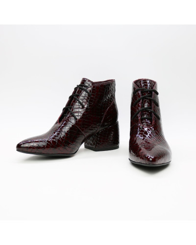 Ботильоны из лаковой кожи под рептилию в цвете бордо Арт. 657-10/w324Ок