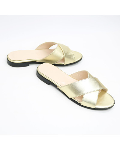 Шльопанці з золотого велюру Арт. 10-19/D100