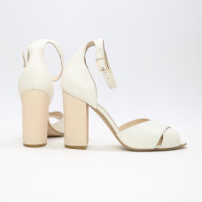 Босоніжки з бежевої шкіри на підборах Арт. 95-12/42