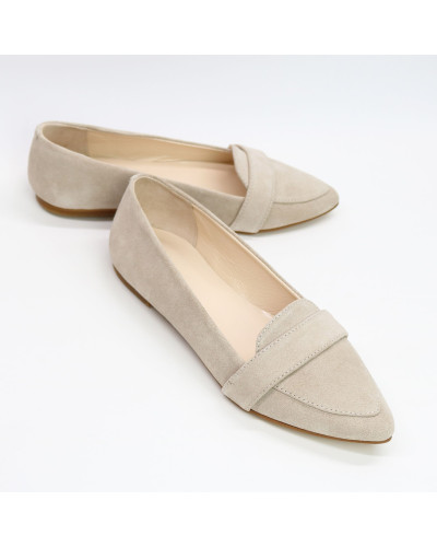 Бежевые замшевые балетки с острым носком (Арт. 17-7П)