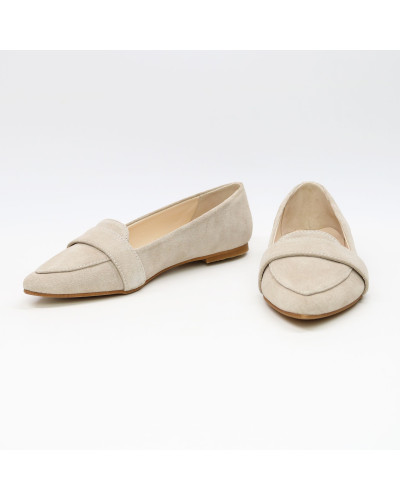 Бежевые замшевые балетки с острым носком (Арт. 17-7П)