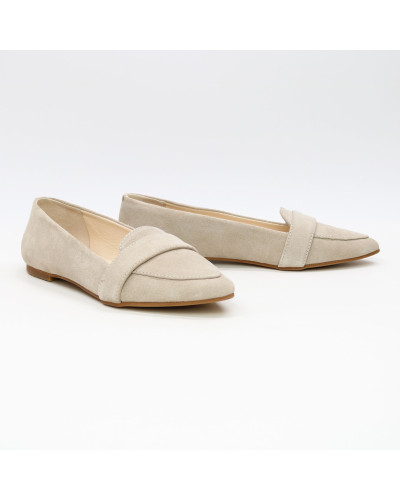 Бежевые замшевые балетки с острым носком (Арт. 17-7П)