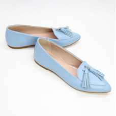 Шкіряні балетки блакитного кольору з китицями — легкість і стиль у кожному русі (Арт. 17‑7К)