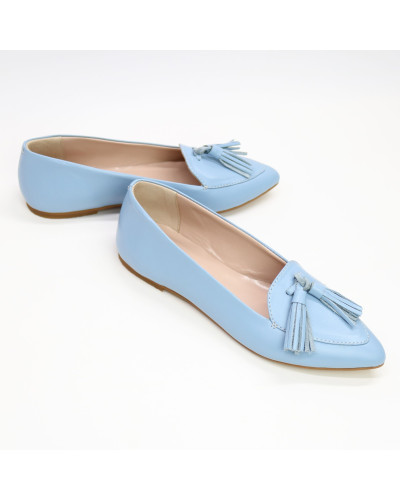 Кожаные балетки голубого цвета с кистями (Арт. 17-7К)
