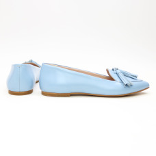 Шкіряні балетки блакитного кольору з китицями — легкість і стиль у кожному русі (Арт. 17‑7К)