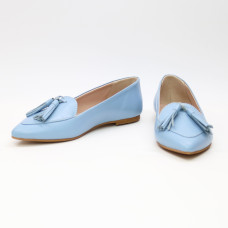 Шкіряні балетки блакитного кольору з китицями — легкість і стиль у кожному русі (Арт. 17‑7К)