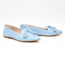 Шкіряні балетки блакитного кольору з китицями — легкість і стиль у кожному русі (Арт. 17‑7К)
