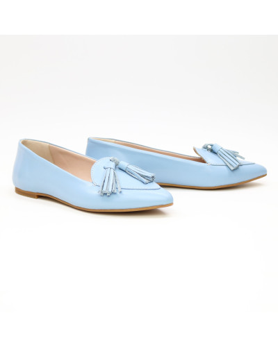 Кожаные балетки голубого цвета с кистями (Арт. 17-7К)
