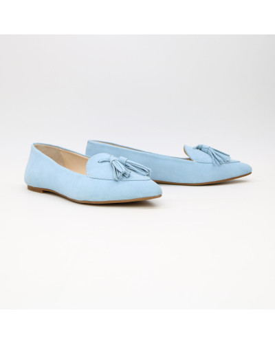 Замшевые балетки с кистями в голубом цвете  (Арт.17-7К)