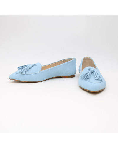 Замшевые балетки с кистями в голубом цвете  (Арт.17-7К)