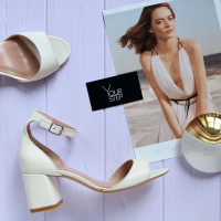 Босоніжки з бежевої шкіри на підборах Арт. 605-11/47Ок