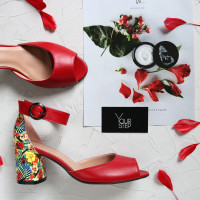 Босоніжки з червоної шкіри на підборах Арт. 605-5/45Ок