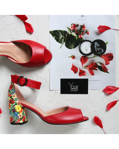 Босоніжки з червоної шкіри на підборах Арт. 605-5/45Ок