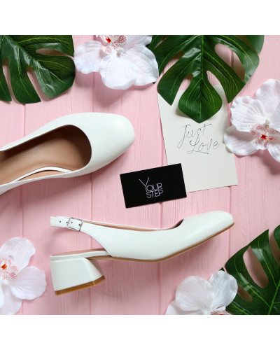 Босоніжки з білої шкіри на підборах Арт. 456-4/53Ок