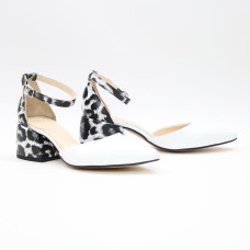 Босоніжки з білої шкіри на підборах Арт. 657-4/w324Ок